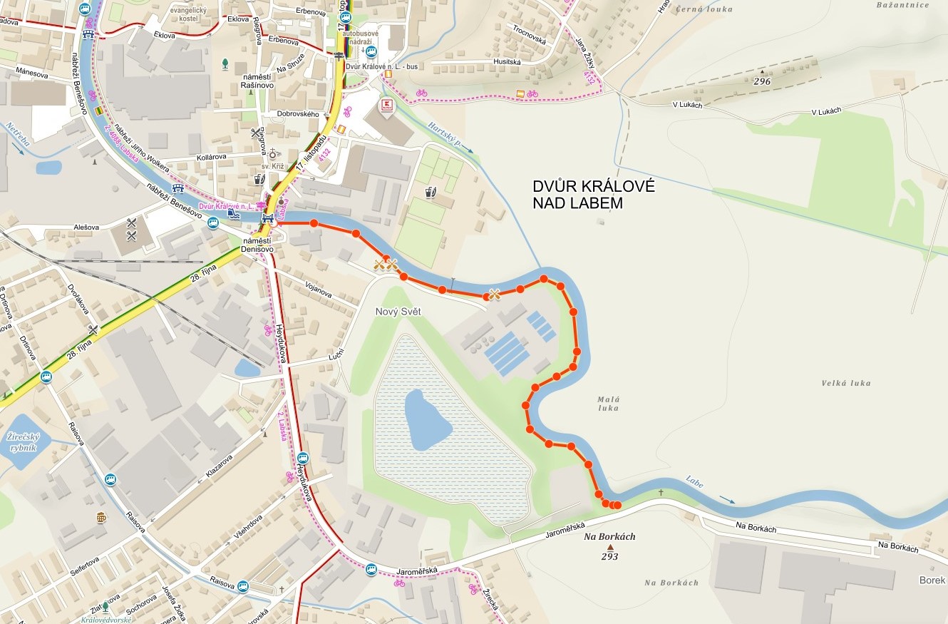 Od mostu Jana Opletala jde doj�t kolem �OV a� ke sk�le na Bork�ch